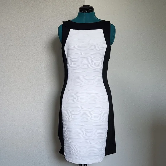 Calvin Klein | Dresses | Calvin Klein Black White Textured Bodycon Dress  Size 8 | Poshmark